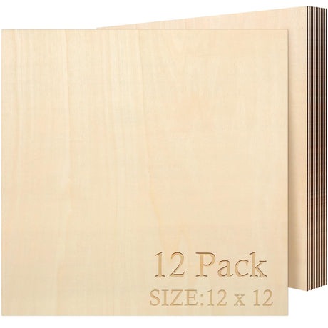 Blisstime 12 Pack 1/16 Basswood Sheets 12 x 12 Inch, 1.5mm Thin Plywood Sheets Balsa Wood Squares for Crafts, Unfinished Wood Blanks for Laser Cutting, Engraving, Wood Burning, Painting Blisstime