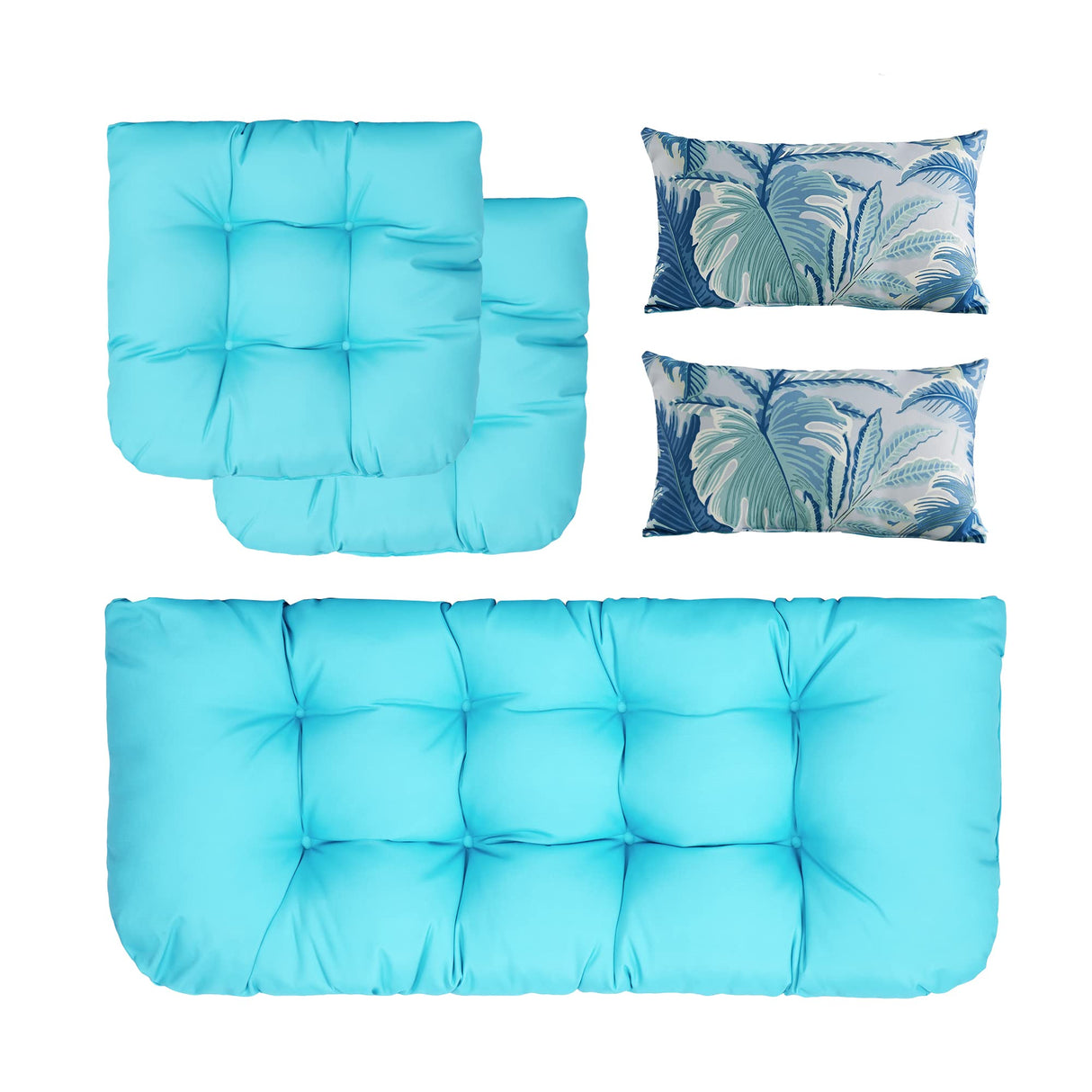 ARTPLAN Outdoor Cushions Loveseat All Weather Chair Cushions Bench Cushions Set of 5 Wicker Tufted Pillow for Patio Furniture ARTPLAN