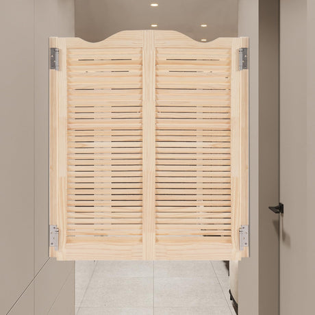 Undercat Swinging Door Cafe Doors Pine Wood Partition Door Saloon Doors Two-Way Double Doors for Hallway Porch Kitchen Bar Pub Entrance Partition, 35.83 * 42.13 in, Wood Color Undercat