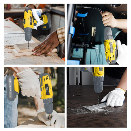 Jar-Owl 21V Cordless Drill Set, 0-1350RMP Variable Speed,350 in-lb Torque,10MM 3/8'' Keyless Chuck, 18+1 Clutch, 1.5Ah Li-Ion Battery & Charger for Home Tool Kit - Black & Yellow jar-owl