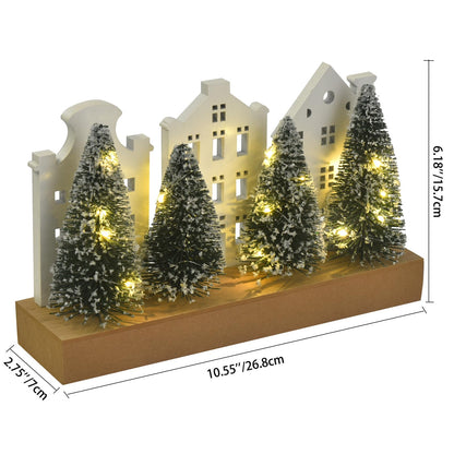 Christmas LED Lighted Decorations, Wooden Christmas Tree Tabletop Decor Rustic Table Farmhouse Wood Ornament Tiered Tray Centerpiece Sign Block for Desk Shelf Home Holiday Xmas Winter Party (4 trees)