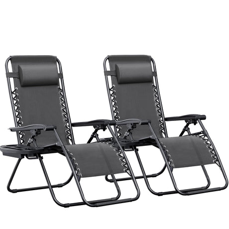 Greesum Zero Gravity Chairs Set of 2 Adjustable Steel Mesh Recliners Beach Deck Lawn Camping Patio Foldable Lounge Chair with Cup Holder Trays and Pillows,Dark Black Greesum
