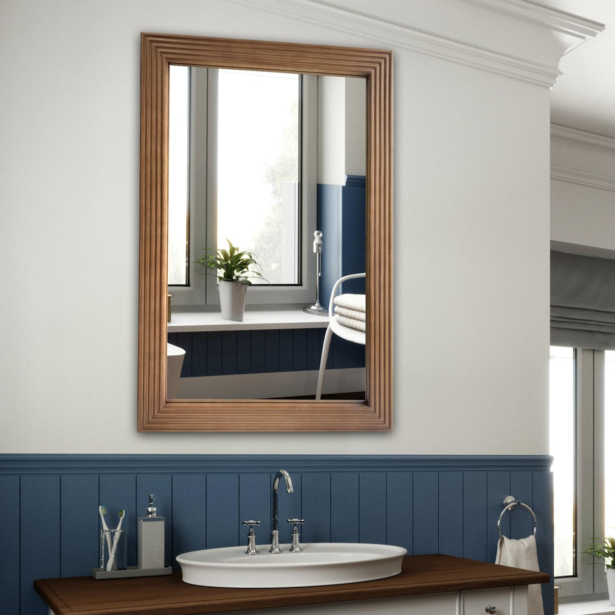 DAOYIJIAJU Rustic Wooden Framed Wall Mirror, Rectangle Wood Hanging Mirror, Farmhouse Wall Mirror for Bathroom Vanity Bedroom Living Room, Vertical or Horizontal Hanging, 36" x 24" DAOYIJIAJU