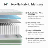 Novilla King Size Mattress 14 Inch, Hybrid Mattress King for Motion Isolation, Gel Memory Foam with Pressure Relief for Cool Night Sleep, Medium Firm Mattresses with Pillow Top, Certipur-Us Certified Novilla