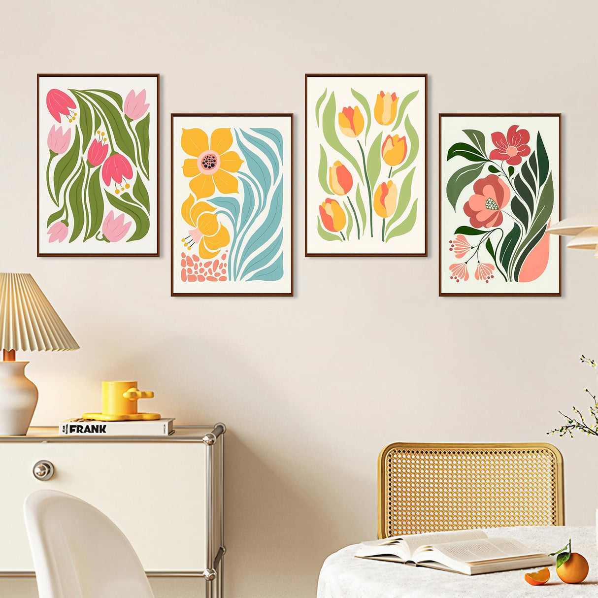 4 Pack Paint by Numbers Kit for Adults with Frame Flower Easy, Framed Paint by Number for Adults Beginner with Wooden Easel, Floral DIY Painting by Numbers Canvas Framed for Home Decor 8 x 12 Inch Okarina