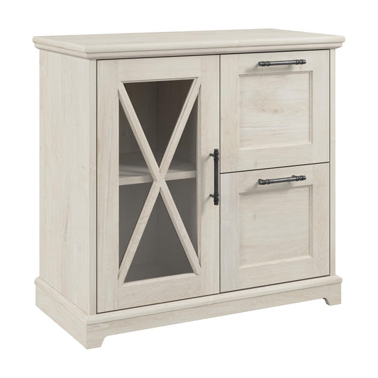 Bush Furniture Lennox Farmhouse 2 Drawer Lateral File Cabinet with Shelves | Versatile Storage for Home Office and Living Room, Linen White Oak - WoodArtSupply