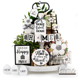 Tatuo 18 Pcs Farmhouse Tiered Tray Decor Set Home Wooden Signs Rustic Home Tiered Tray Decorations Buffalo Plaid Farmhouse Tabletop Wood Signs for Kitchen Table Shelf Decor Tatuo