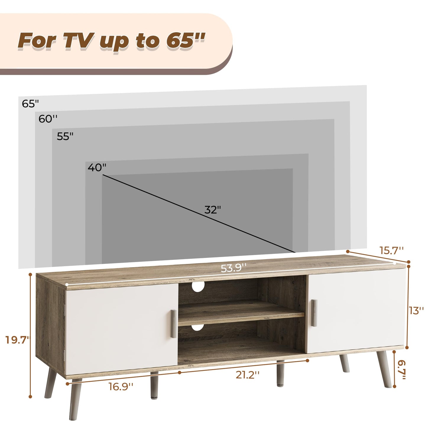 SUPERJARE TV Stand for 55 Inch TV, Entertainment Center with Adjustable Shelf, 2 Cabinets, TV Console Table, Media Console, Solid Wood Feet, Cord Holes, for Living Room, Bedroom, Gray and Whi - WoodArtSupply