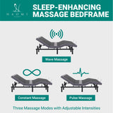 Naomi Home Idealbase Split King Adjustable Bed Base with Massage, USB Ports, Under-Bed Light, Wireless Remote, 800 Lb Capacity, Gray Metal Frame, Easy Setup for Couples’ Personalized Comfort Naomi Home