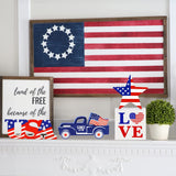 4th of July Decor Patriotic Decorations 4Pcs Wooden Star USA LOVE Car Sign Fourth of July Table Decorations Memorial Day Red White and Blue Decor JENFALL