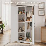 Befrases 72" H White Tall Farmhouse Storage Cabinet with Adjustable Shelves, Large Pantry Organize with 2 Barn Doors, Freestanding Cabinet for Kitchen, Garage, Basement, Living, Utility Room Befrases