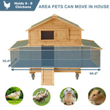 ECOLINEAR Large Chicken Coop with Wheels, Waterproof Outdoor Hen House for 6-8 Chickens, Movable Chicken House with Two Nesting Box, Removable Tray, PVC Cover, Wooden Duck Coop Rabbit Hutch ECOLINEAR