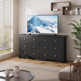 Furmax 6 Wood Drawers Dresser for Bedroom, Double Dresser for TV up to 65 inch, TV Stand Storage Chest of Drawers for Living Room Hallway Entryway (Black) Furmax