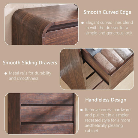 Aitjunz Modern 7 Drawers Dresser for Bedroom, 55" Tall Dressers & Chest of Drawers w/Curved Profile Design, Wood Mid Century Vertical Storage Dressers Organizer for Bedroom, Living Room, Brown Aitjunz