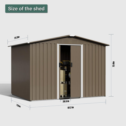 RTDTD 8FT x 6FT Outdoor Storage Shed, Waterproof, Lockable Door Metal Tool Shed with Sliding Door and Air Vents, Storage House for Gardening Tools, Metal Storage Shed for Garden, Backyard, La - WoodArtSupply