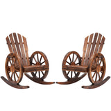 AHB Outdoor Wood Rocking Chair, Wagon Wheel Decor Armrest Yard Glider Rocking Patio Chair with Slatted Design, Adirondack Rocking Chair for Porch Lawn Garden Balcony Poolside, Brown (2 PCS) AHB