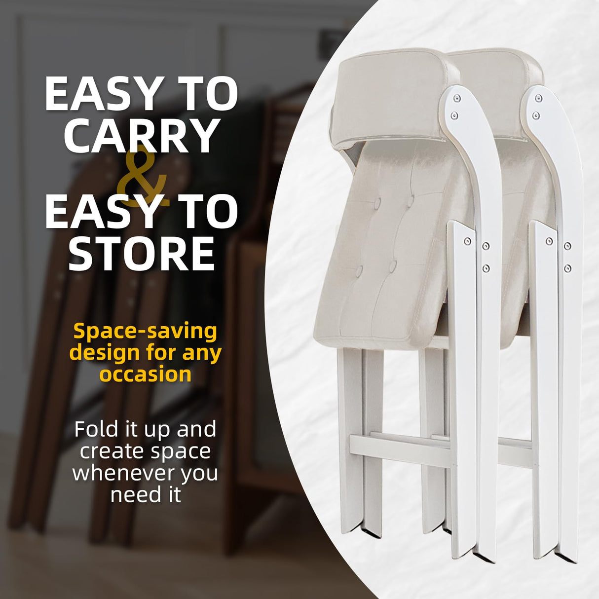 Asnefeli Wood Folding Chairs with Padded Seats, Wooden Folding Chairs Set of 2, Foldable Dining Chair with Cushion, Stackable Extra Chair for Indoor Outside Events, Party, Wedding (White Gray) Asnefeli