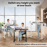 farexon 55 x 24 inch Electric Height Adjustable Standing Desk with Charging Station, Stand up Desk with Big Mouse Pad, Ergonomic Curved Workstation, 4 Caster, 4 Preset Heights Easy to Set(Oak Grey) farexon