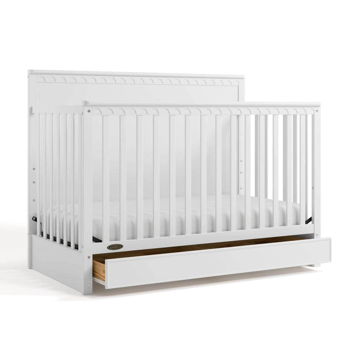 Graco Sasha 5-in-1 Convertible Crib with Storage Drawer (White) – GREENGUARD Gold Certified Baby Crib Crafted from Wood, Converts to Toddler Bed, Daybed, and Full-Size Bed Graco