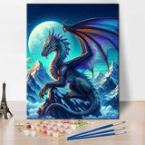 ‌Paint by Numbers for Adults Fantasy Dragon Flying Under Moonlight DIY Art Kit with Pre Printed Canvas Acrylic Paints and Brushes for Stress Relief and Wall Decor 16x20 Inch‌ TUMOVO