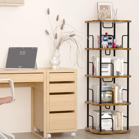 TEROL 4-Tier Rotating Book Shelf, 360° Display Spinning Bookshelf Tower, Book Organizer, Floor Standing Bookcases for Small Space, Corner Book Shelf for Bedroom, Living Room, Study Room (RUSTIC BROWN) TEROL