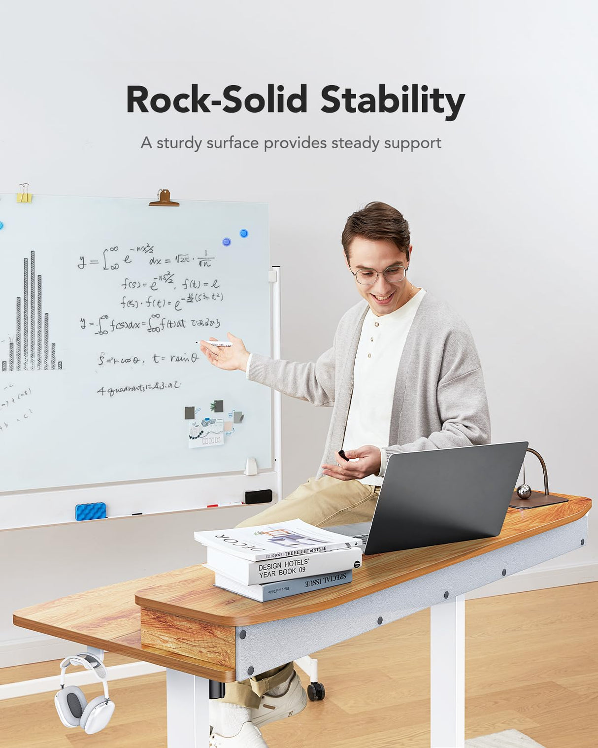 HUANUO 48″ x 24″ Electric Standing Desk with 2 Drawers, C-Clamp Mount Compatible, Height Adjustable Computer Desk, Home Office Stand Up Desk with 4 Preset Heights & 2 Hooks, Light Vintage HUANUO