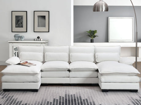 Merax 110" Modular Sectional Couches with Waist Pillows, 6-seat Upholstered Sleeper Sofa Bed Chaise Lounge for Living Room Furniture, White Merax