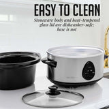 OVENTE Electric Slow Cooker with 3 Cooking Settings, Dishwasher-Safe Stoneware, Tempered Glass Lid and 3.7 Quart Oval Ceramic Pot Perfect for Entrees, Soups, Sauces, Stews and Dips, Silver SLO35ABR OVENTE