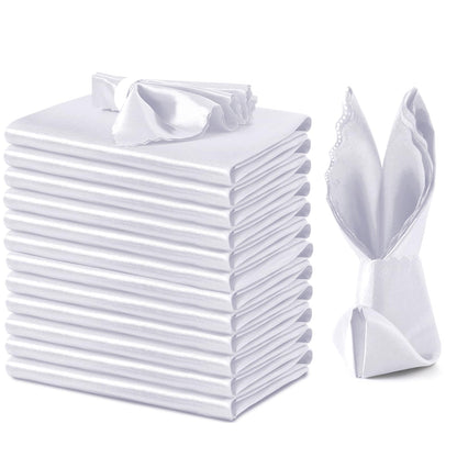 VACVELT 12 Pack White Satin Napkins 12x12 Inch Wedding Napkins, Scalloped Elegant Dinner Napkins Square Table Napkins Decor, Silky Satin Cloth Napkins for Restaurant Banquet Graduation Party