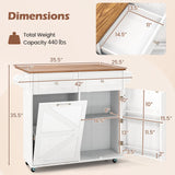 Giantex Kitchen Island Cart with Hidden Tilt Out Trash Can Cabinet, Drop Leaf, 2 Drawers, Towel Rack, Rolling Mobile Breakfast Bar Table, Wood Kitchen Storage Cart on Wheels (White & Natural) Giantex