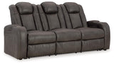 Signature Design by Ashley Fyne-Dyme Contemporary Power Reclining Sofa with USB Charging Ports and Adjustable Headrest, Brown Signature Design by Ashley