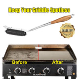XUDAKAIXIN Grill Brush Bristle Free,Unique Steel Fibers Pad Perfect for Grill Grates/Blackstone Griddle - with Strong Stainless Steel Wooden Handle and 1 Cleaning Head,Grill Brush for Outdoor Grill XUDAKAIXIN