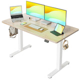 Cubiker Standing Desk, Stand up Height Adjustable Home Office Electric Desk, 55 x 24 Inch Sit Stand Desk with Splice Board, Maple Desktop Cubiker