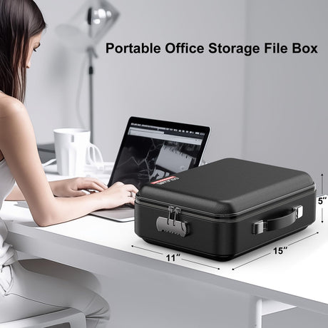 COLCASE Fireproof Document Box, Hard Case Fireproof File Organizer with Lock Hard-Shell Design Fireproof Water Resistant Safe Box for Important Documents Certificates Laptop Passports Black COLCASE