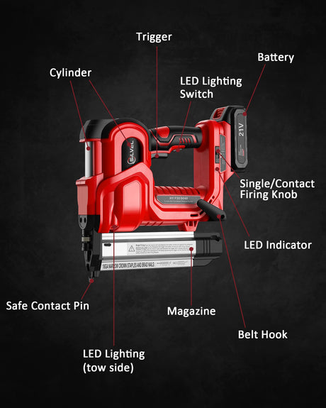 SILVEL 18 Gauge Cordless Brad Nailer, 2 in 1 Cordless Nail Gun/Electric Stapler, 2 * 21V Battery Powered Nail Gun, Fast Charging for Woodworking,Home Improvement SILVEL