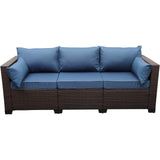 Rattaner 3-Seat Patio Wicker Sofa, Outdoor Rattan Couch Furniture Steel Frame with Furniture Cover and Deep Seat High Back, Blue Anti-Slip Cushion. Rattaner