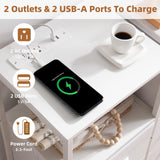 Somdot White Nightstand with Charging Station and LED Light, Wide 5 Drawers Dresser for Bedroom with Fabric Bins and Open Shelf for Bedroom Kids Closet Dorm Guest Room, White Leather Somdot