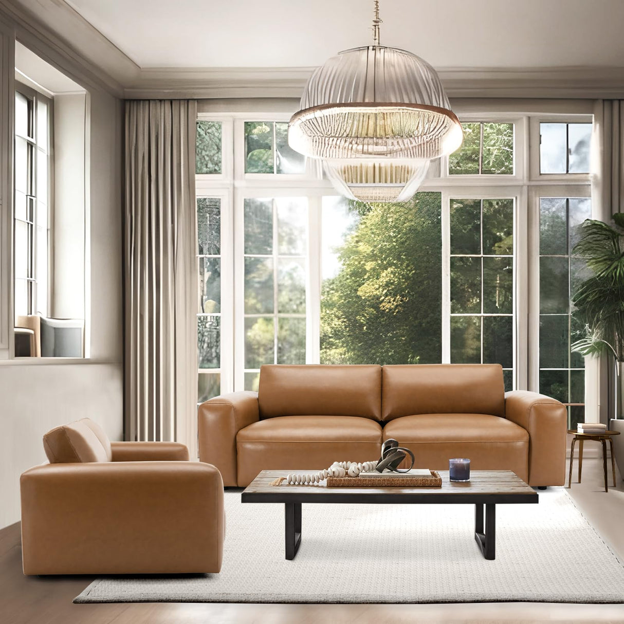 COLAMY 95Inches Oversized PU Leather Sofa for Living Room-Down Filled 3-Seater Modern Sofa with Extra Deep Seats, Wide Arm-Brown COLAMY