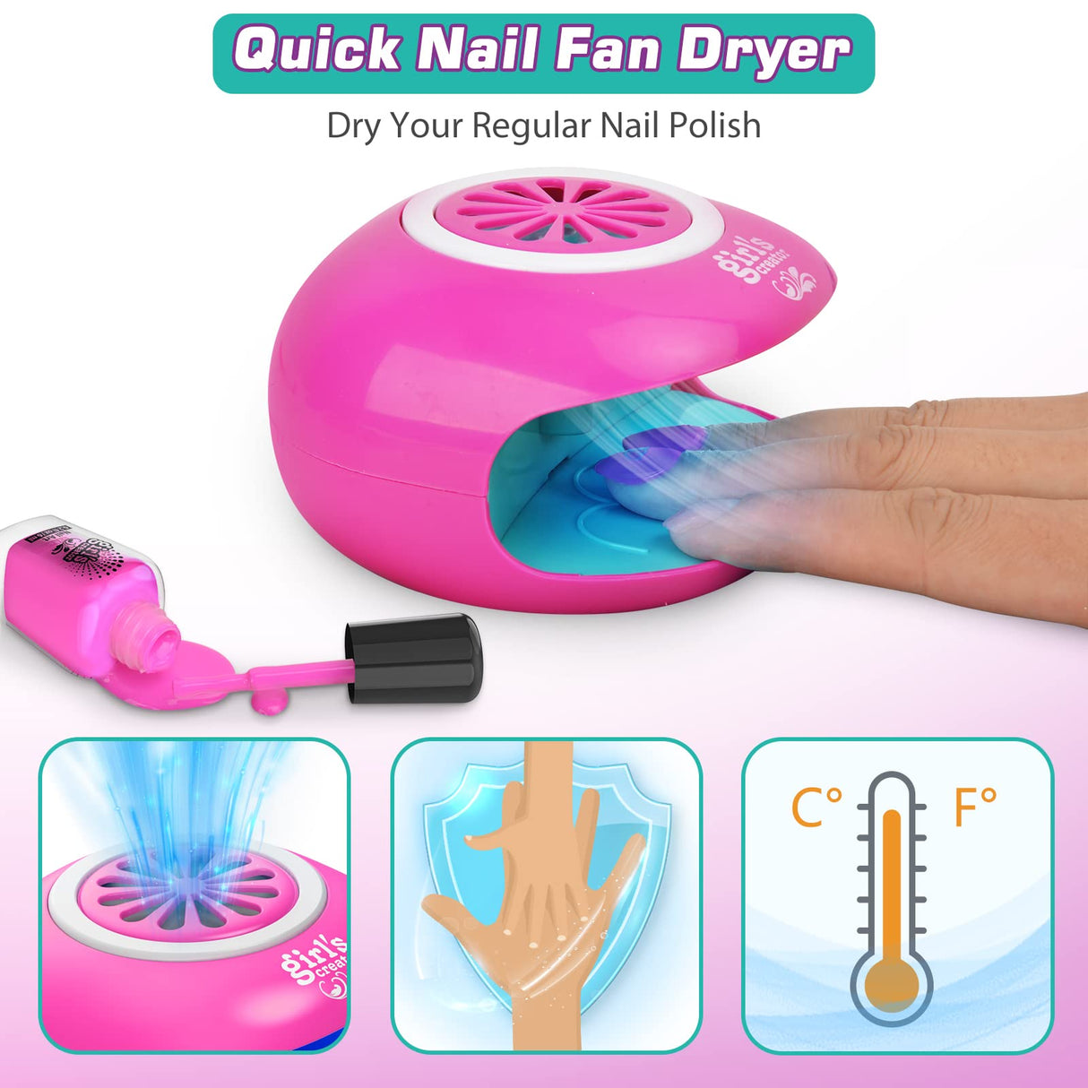 Amagoing Nail Polish Set for Girls Ages 7-12, Kids Nail Art Studio Kit, Non Toxic Quick Dry Nail Polish, Nail Dryer, Storage Desk, Glitter, Cool Girls Stuff, Birthday Gifts Ideas 8 9 10 11 Years Old Amagoing