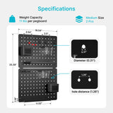 PEGZONE Pegboard Wall Organizer Combination Kit, Overall 25.4"x16.6" Metal Office Pegboard with 13 Accessories, Wall Mounted Peg board Display Panels for Home, Gaming Room, Garage (2Pcs, Medium,Black) PEGZONE