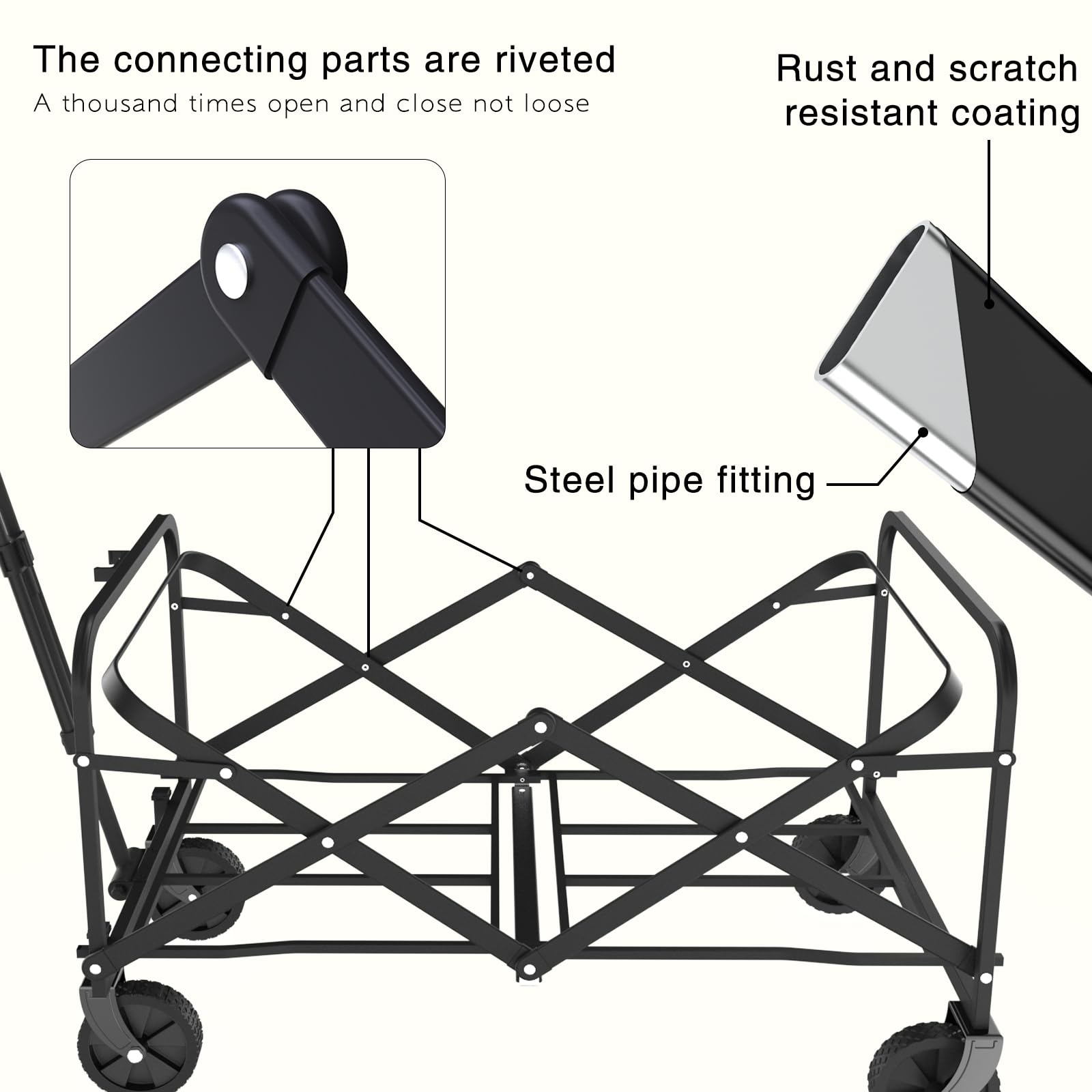 NEBICALS Small Wagons Carts Foldable Pull, Grocery Cart on Wheels Foldable, Collapsible Wagon Cart, Small Beach Wagon Lightweight Folding Fold Up Wagon Apartment, Garden, Black - WoodArtSupply