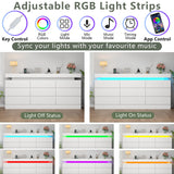 9 Drawer Dresser with Power Outlet, Dresser with LED Light, Modern Chest of Drawers for Closet, Triple Wide Drawer Organizer Cabinet for Bedroom, Living Room, Entryway, Hallway (White, 9 Drawers) Gyfimoie