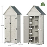 Outdoor Storage Shed with Floor & Adjustable Shelves, Wooden Garden Tool Cabinet Weatherproof, 71" Vertical Patio Organizer HABAU