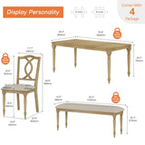 WAMPAT 6 Piece Dining Table Set, Wooden Rectangular Table for 6-8, 4 Dining Chairs with Cross-Back, Upholstered Bench with Rubber Wood Legs, Kitchen Table with Chairs for Dining Room, Oak WAMPAT