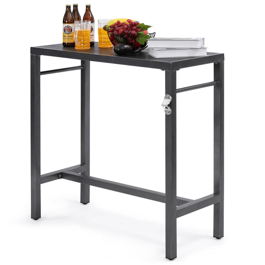 Murago 39 Inch Black Counter Height Bar Table with Composite Top and Built-in Bottle Opener