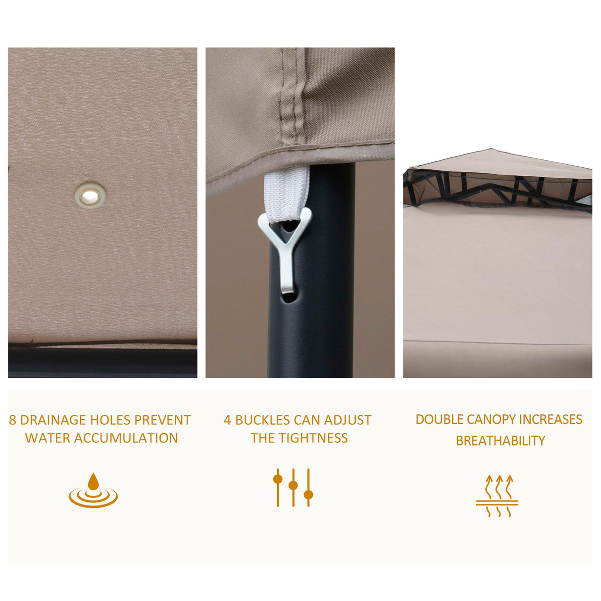 Outsunny 9.6' x 9.6' Patio Gazebo, Outdoor Canopy Shelter with 2-Tier Roof and Netting, Steel Frame for Garden, Lawn, Backyard, and Deck, Taupe Outsunny