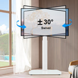 YOMT Universal TV Floor Stand with Mount for 27-70 Inch LCD LED OLED TVs, Swivel Height Adjustable Tall TV Stand, Space Saving Design for Corner Bedroom Living Room, White YOMT