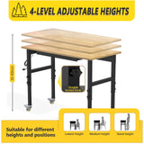 48" Adjustable Height Heavy Duty Workbench Rubber Wood Top Rolling Work Bench with Power Outlet Drawers and Wheels 2200 Lbs Capacity Hardwood Worktable for Garage, Workshop, Office, Home OAKANDO