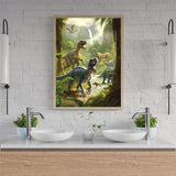 JXAVAXDE Dinosaur Diamond Painting Kits Dinosaurs in Jungle Diamond Painting Kits for Adults 5D DIY Full Drill Dinosaur Diamond Art for Family Home Wall Decor Gifts 12x16 inch JXAVAXDE