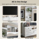 Loomie 104" W Wall Unit TV Stand with Storage for TVs up to 80", Large Farmhouse Wall Unit Entertainment Center with Bridge & Bookshelves, Tall TV Console Table Media Center for Living Room (White) Loomie